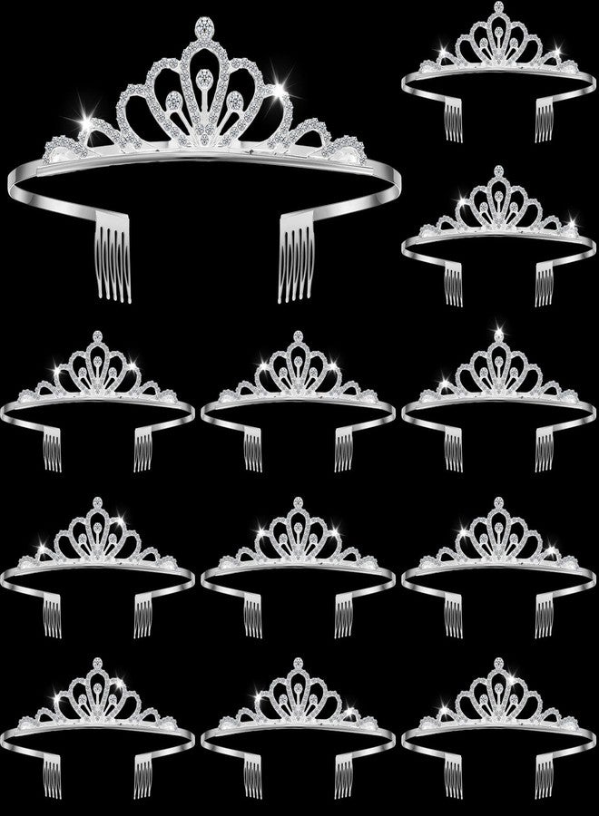 Remuuly 12 Pcs Princess Tiara for Women Silver Queen Tiara Rhinestone Hair Accessories, Princess Headbands Bulk for Bridal Wedding Birthday Prom Christmas Party, with Comb(Regal) - Image 1